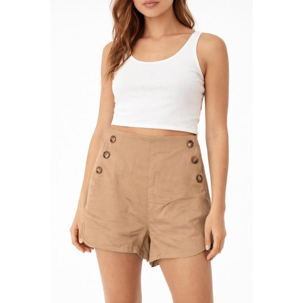 HALARA High-Waist Button-Front Shorts in Tan‎
